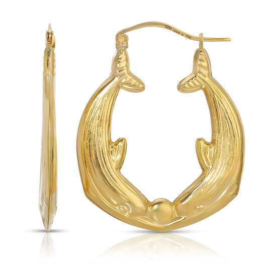 1 1/2” 10K Gold Dolphin Hoop Earrings