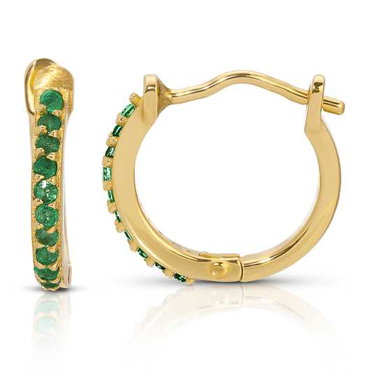 11.5mm 14K Gold Emerald Huggie Earrings