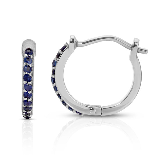 11.5mm 14K White Gold Blue Sapphire Huggie Earrings