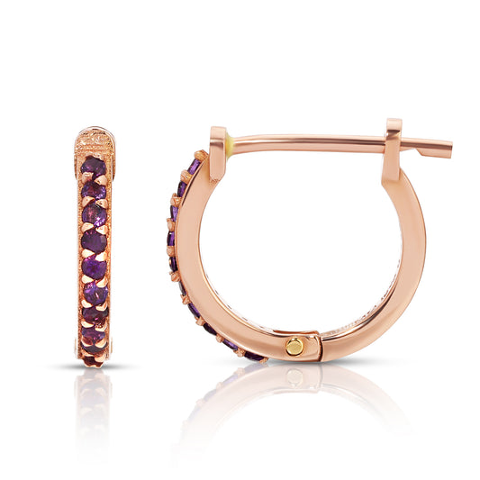 11.5mm 14K Rose Gold Amethyst Huggie Earrings