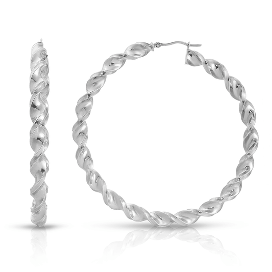 2 3/4" 14K White Gold Twisted Hoop Earrings