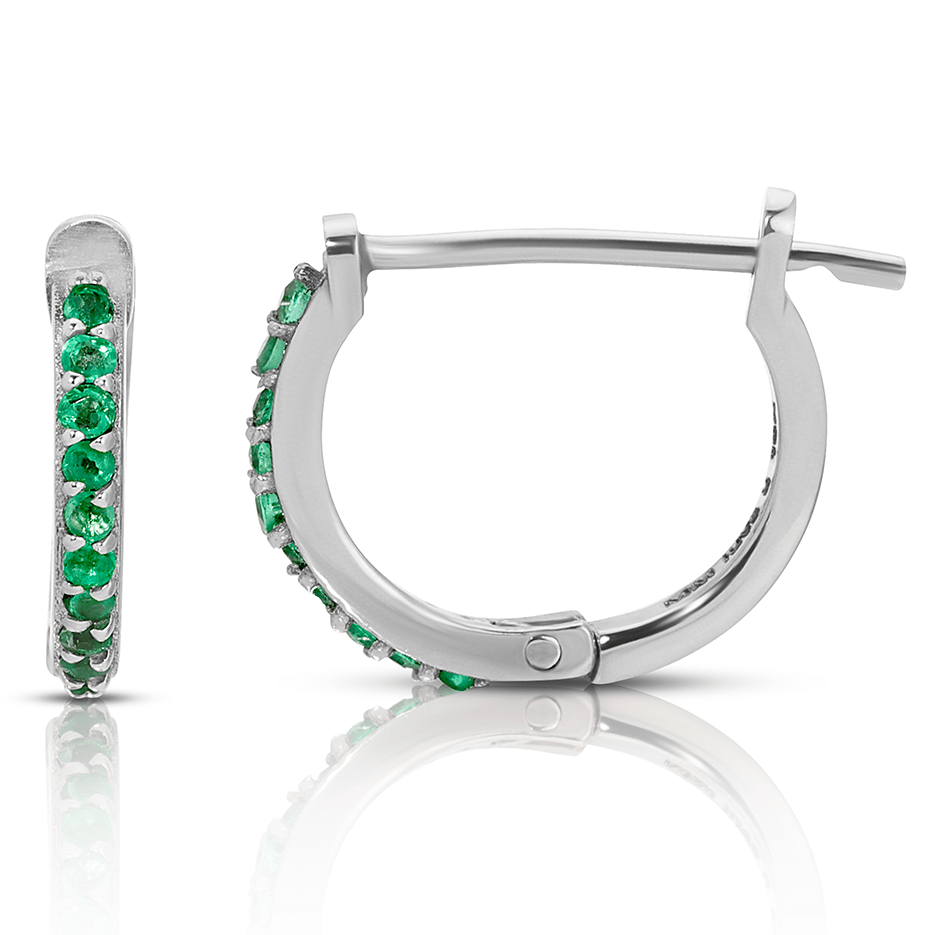 11.5mm 14K Gold Emerald Huggie Earrings
