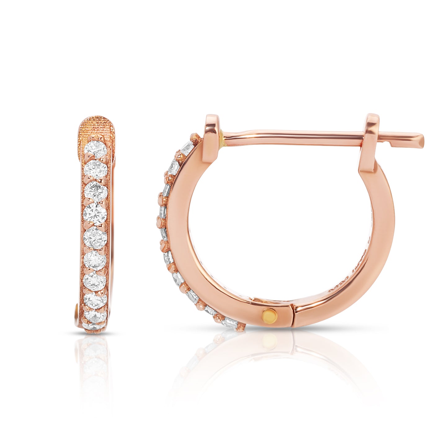 14K Gold 11.5 mm Diamond Hinged Huggie Earrings