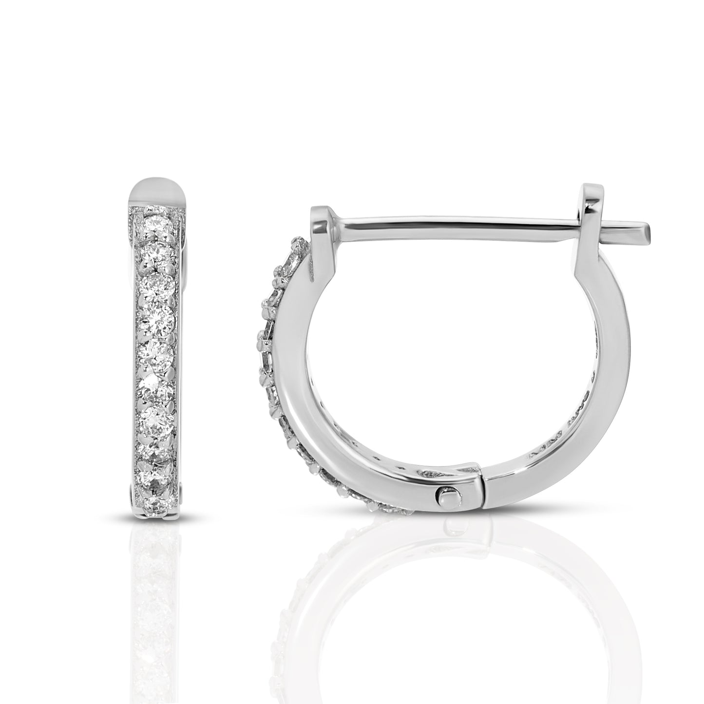 14K Gold 11.5 mm Diamond Hinged Huggie Earrings