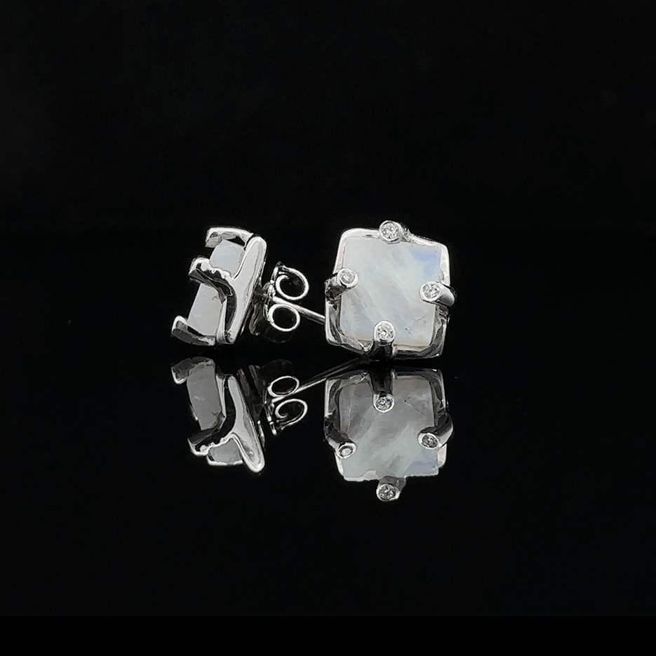 Rainbow Moonstone and Diamond Earrings