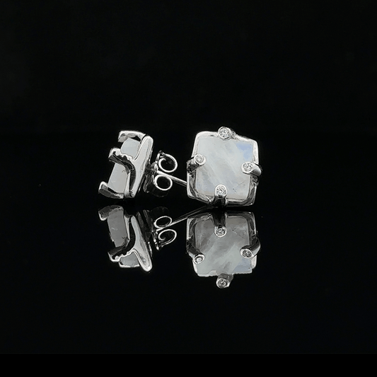 Rainbow Moonstone and Diamond Earrings