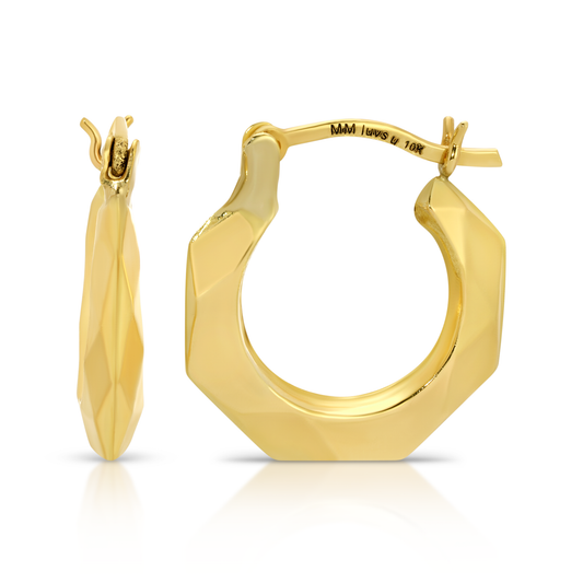 3/4" 10K Gold Chunky Faceted Hoop Earrings