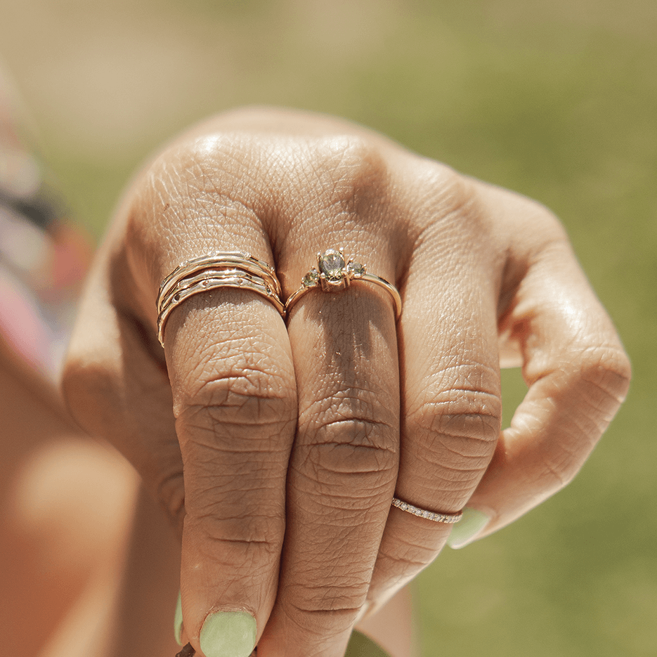 Green Tourmaline 3 Stone Ring