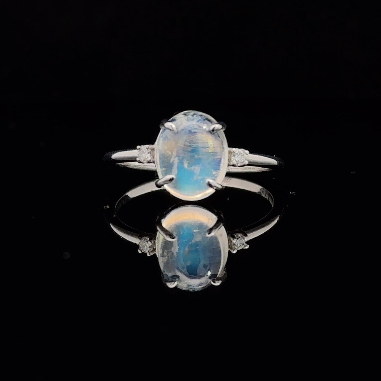 Rainbow Moonstone and Diamond Ring