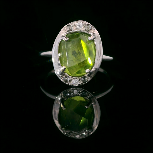 Peridot Salt & Pepper Diamond Cocktail Ring