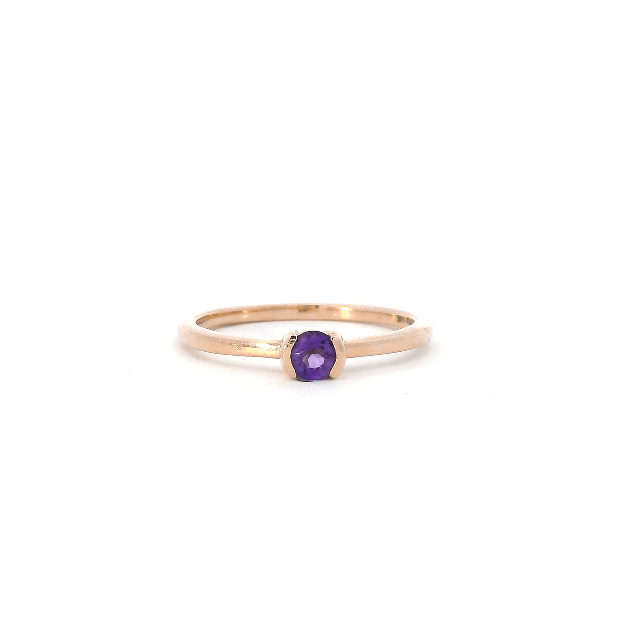 Amethyst Solitaire Half Bezel Ring