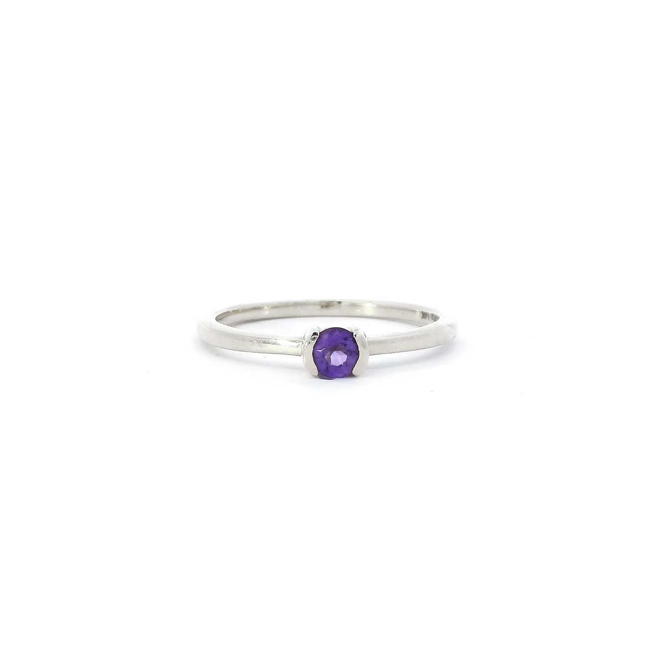 Amethyst Solitaire Half Bezel Ring