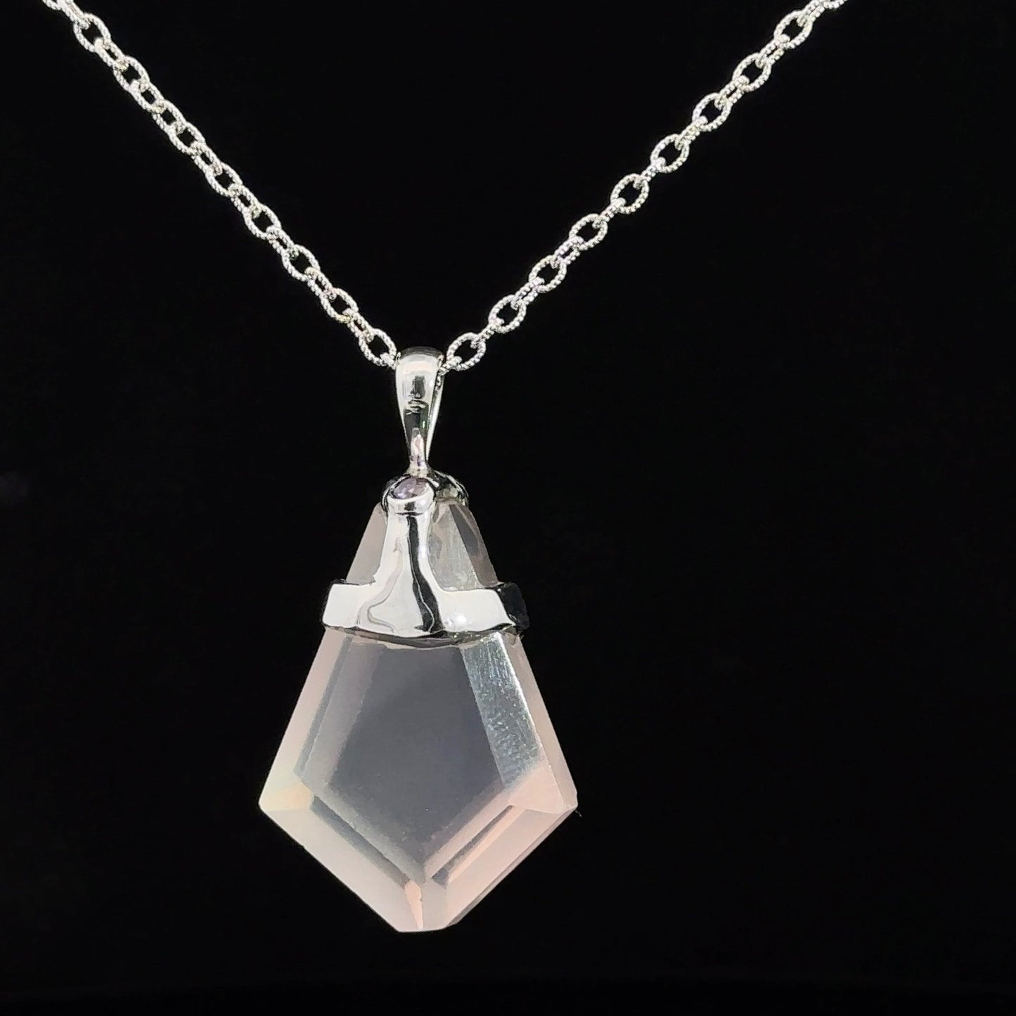 Rose Quartz, Diamond and Purple Sapphire Shield Pendant