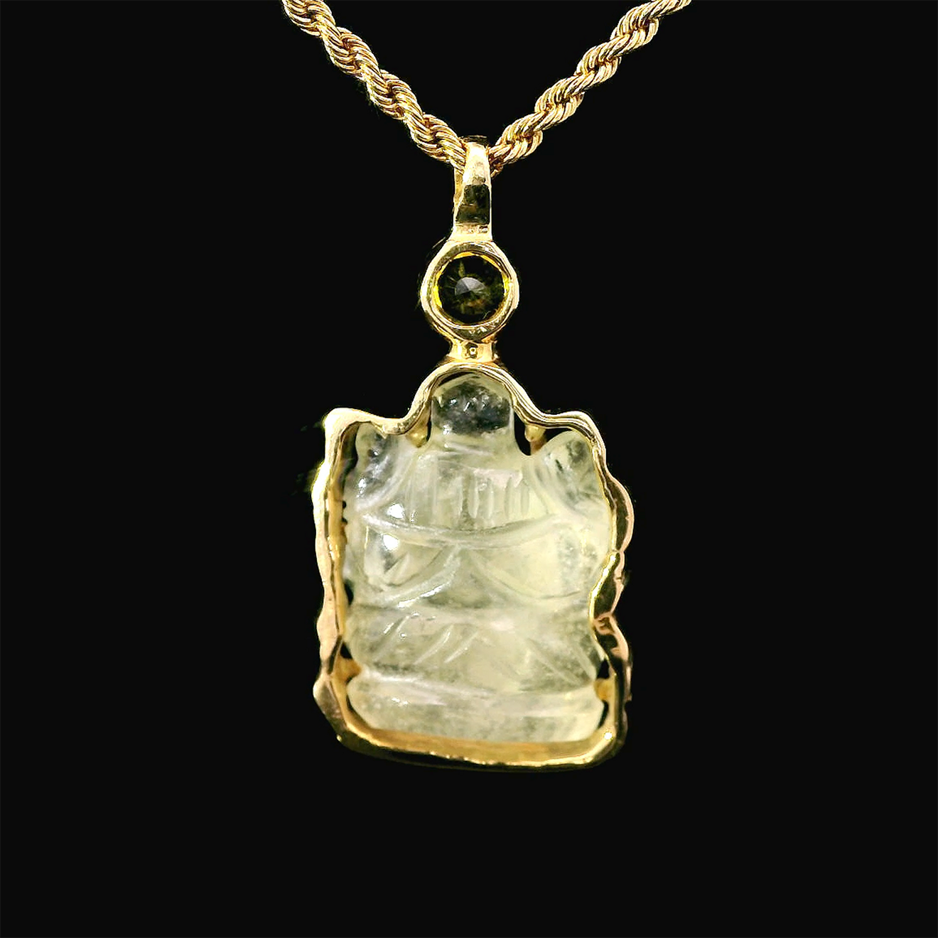 Libyan Desert Glass and Yellow Sapphire Ganesha Pendant