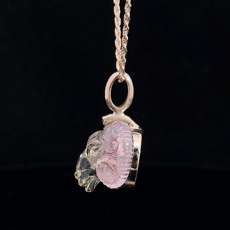 Lilac Pink Tourmaline Aries Ram Pendant