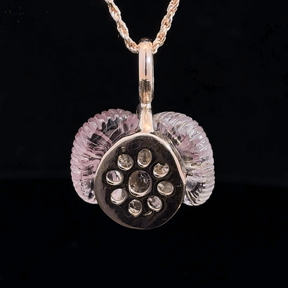 Lilac Pink Tourmaline Ram Pendant