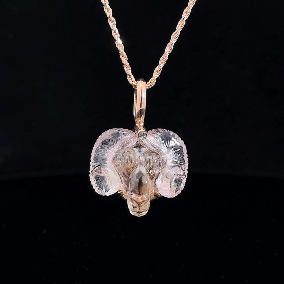 Lilac Pink Tourmaline Aries Ram Pendant