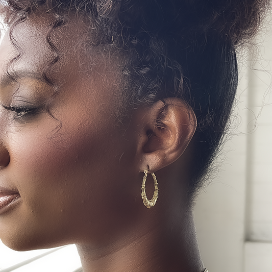 1" 10K Gold Forever Bamboo Round Hoop Earrings