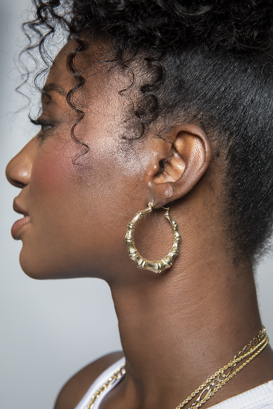 1 5/8" 10K Gold Forever Bamboo Round Hoop Earrings