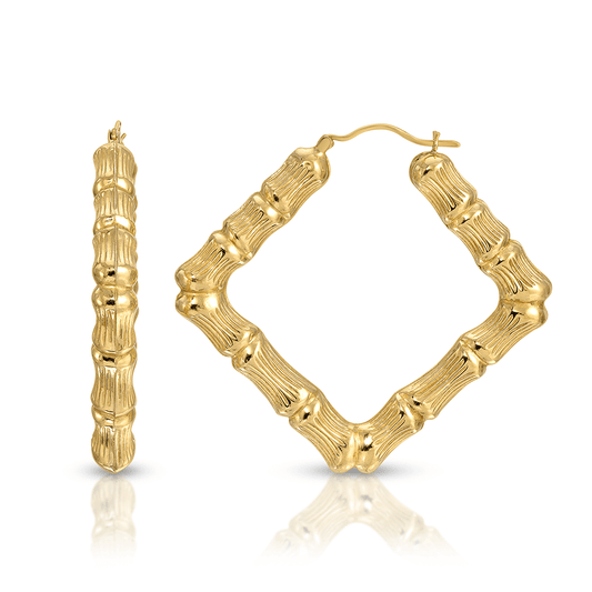 2 1/2" Forever Bamboo 10K Gold Diamond Hoop Earrings