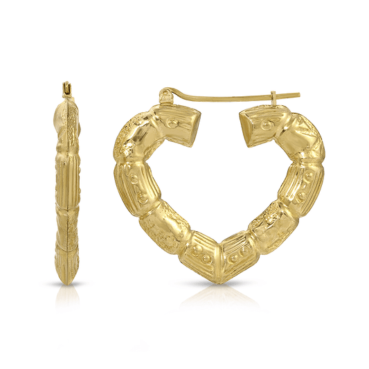 2" Forever Bamboo 10K Gold Heart Hoop Earrings