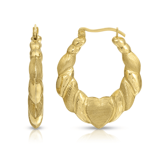 1 1/4” Brushed Rope Heart Hoop Earrings