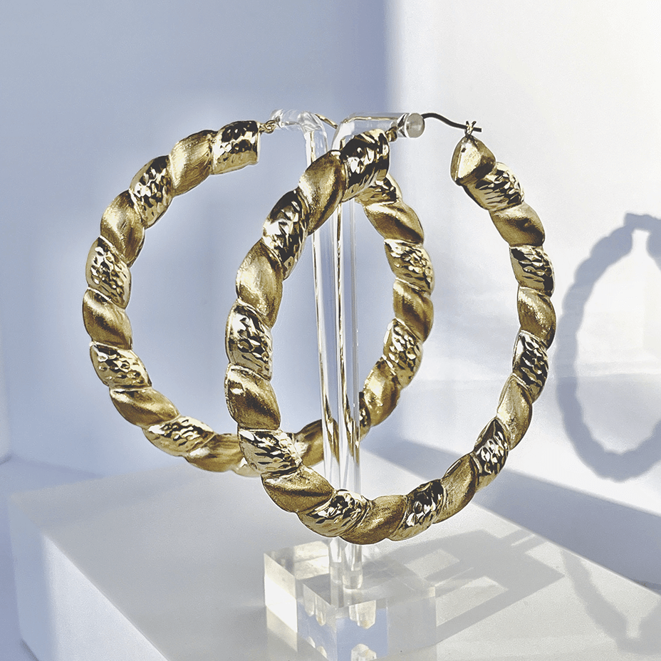 3 1/2" Brushed Rope Hoop Earrings
