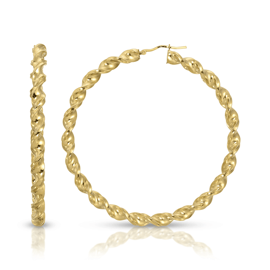 3 1/2" 10K Gold Skinny Twisted Hoop Earrings