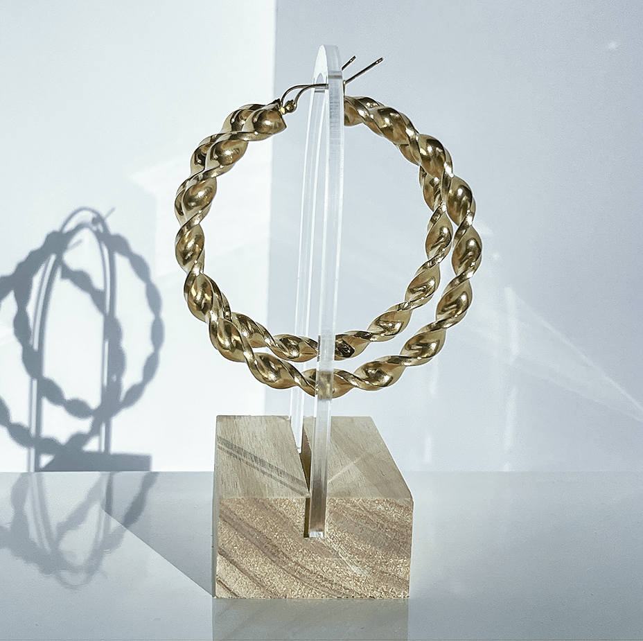 2 1/4" 14K Gold Twisted Hoop Earrings