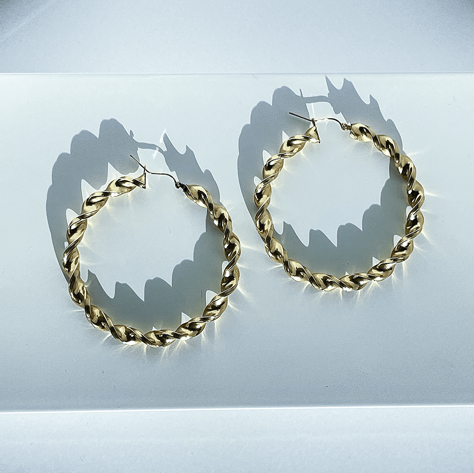 2 1/4" 14K Gold Twisted Hoop Earrings