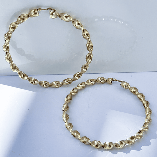 3" 10K Gold Thicc Twisted Hoop Earrings