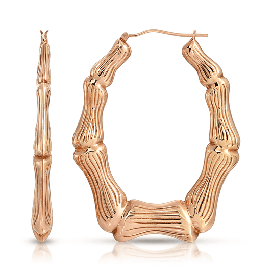 2 3/4" Rose Gold Forever Bamboo Oval Hoop Earrings