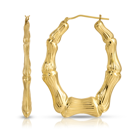 2 1/2" Forever Bamboo 10K Gold Oval Hoop Earrings
