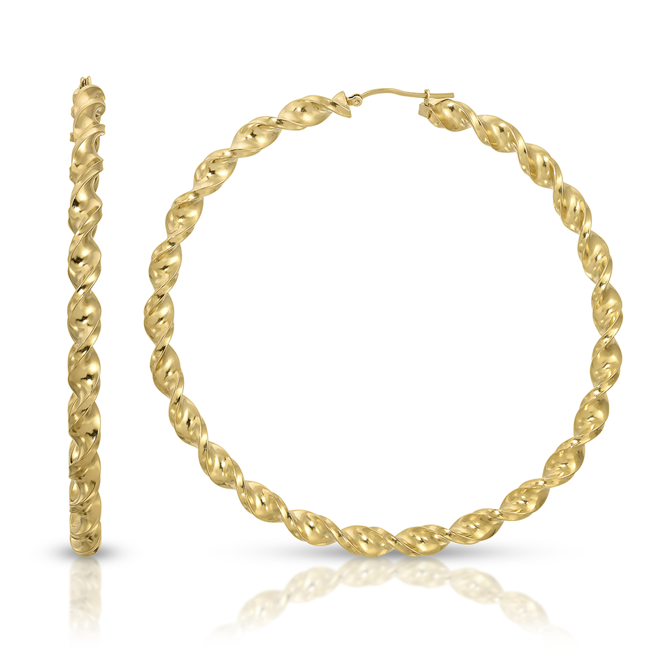 3 1/2" 14K Gold Twisted Hoop Earrings