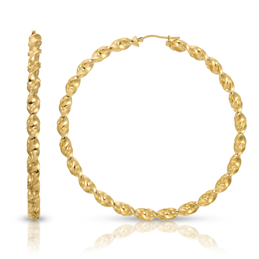 3 1/2" 14K Gold Twisted Hoop Earrings
