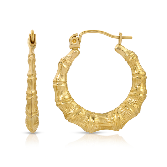 7/8" Forever Bamboo 10K Gold Round Hoop Earrings
