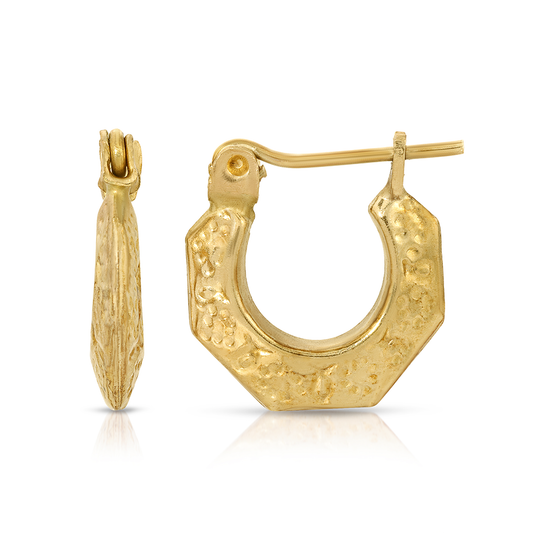 1/2" 10K Gold Sacred Geo Etched Design Hoop Earrings