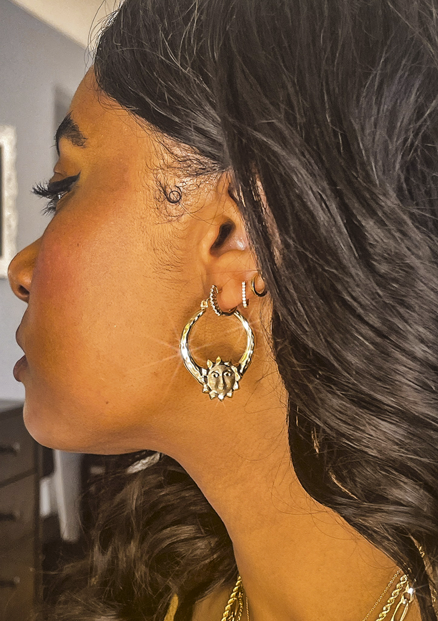 1 1/2” 10K Gold Sunshine Hoop Earrings