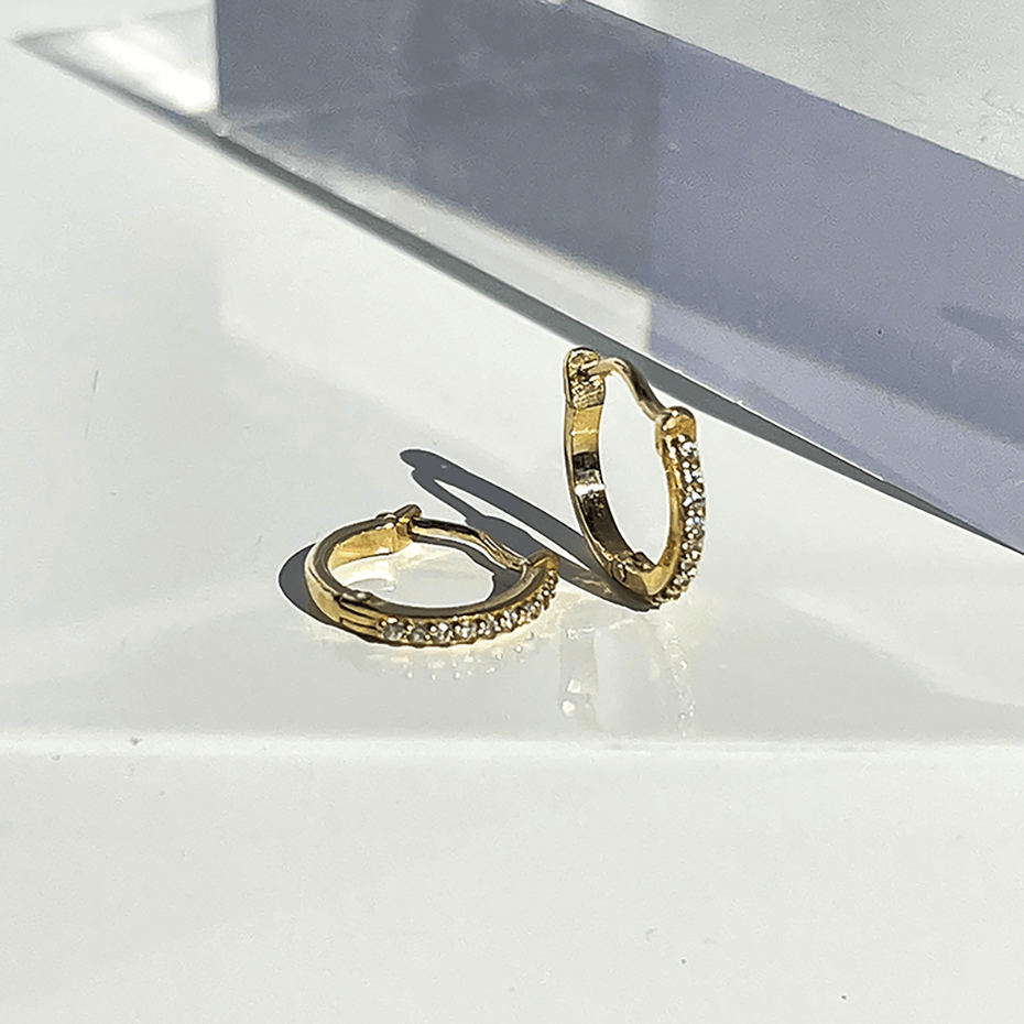 14K Gold 11.5 mm Diamond Hinged Huggie Earrings