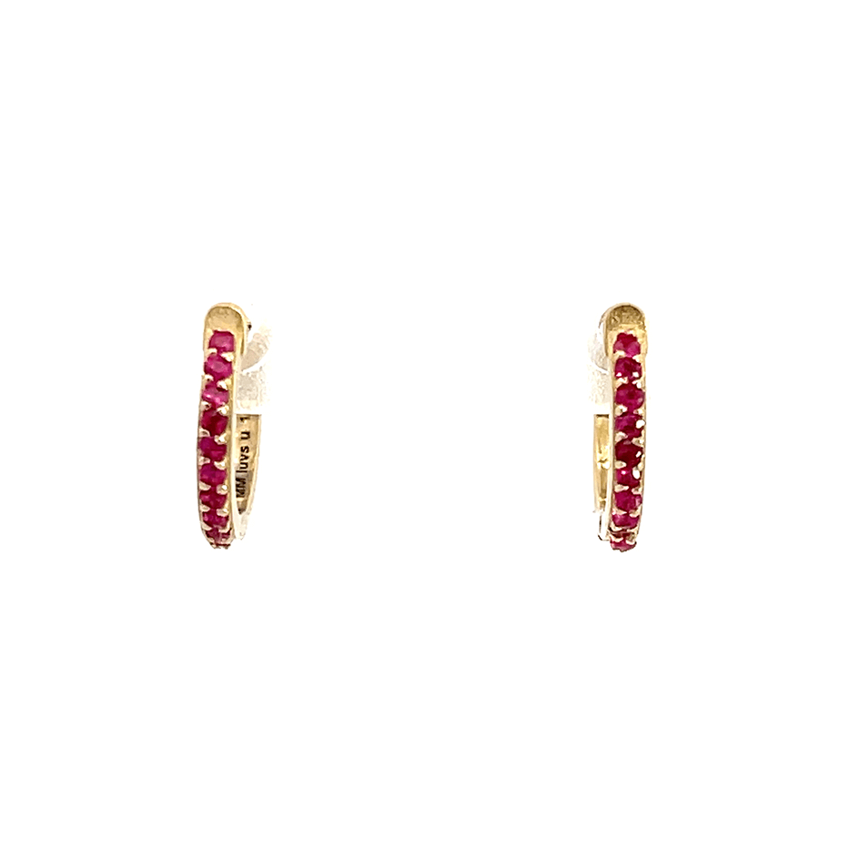 11.5mm Ruby 14K Gold Huggie Earrings
