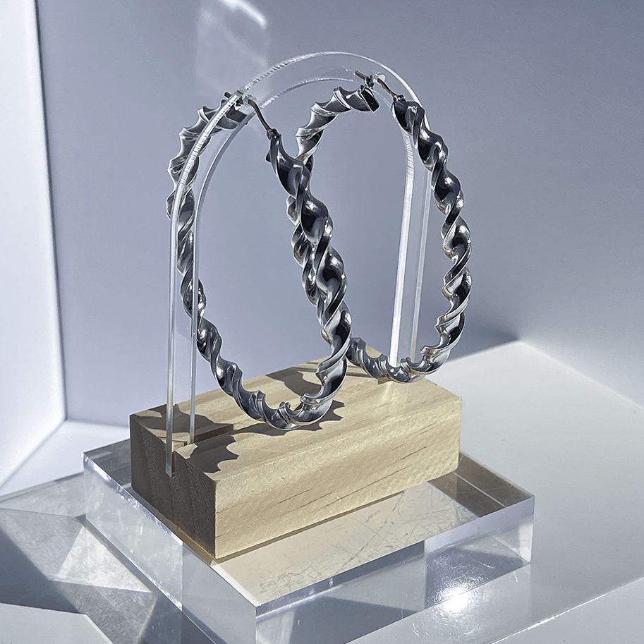 14K White Gold 2 3/4" Twisted Hoop