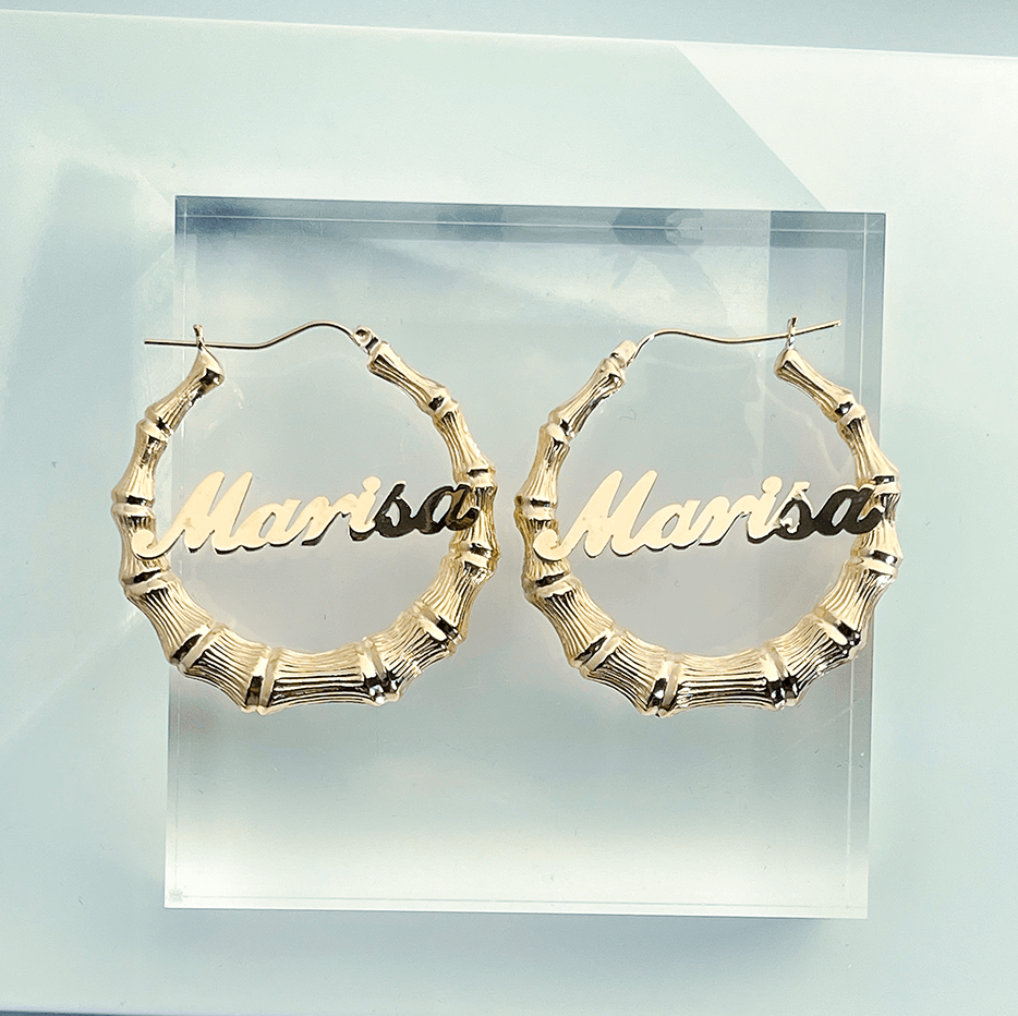 10k gold bamboo hot sale earrings with name