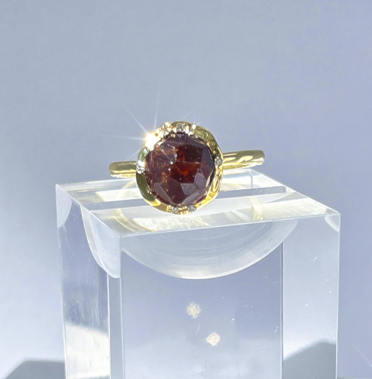Spaced Out Spessartine Garnet and Diamond Ring D