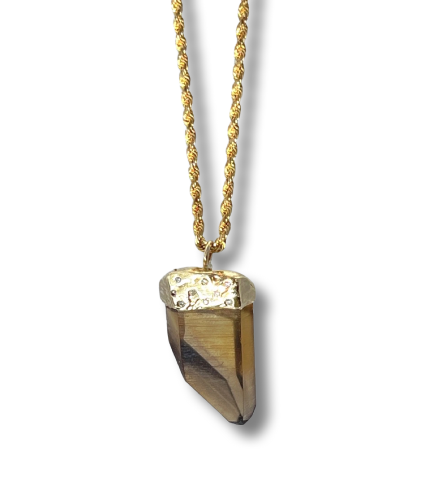 Diamond Bezel Set Smoky Citrine Pendant on Gold Rope Chain