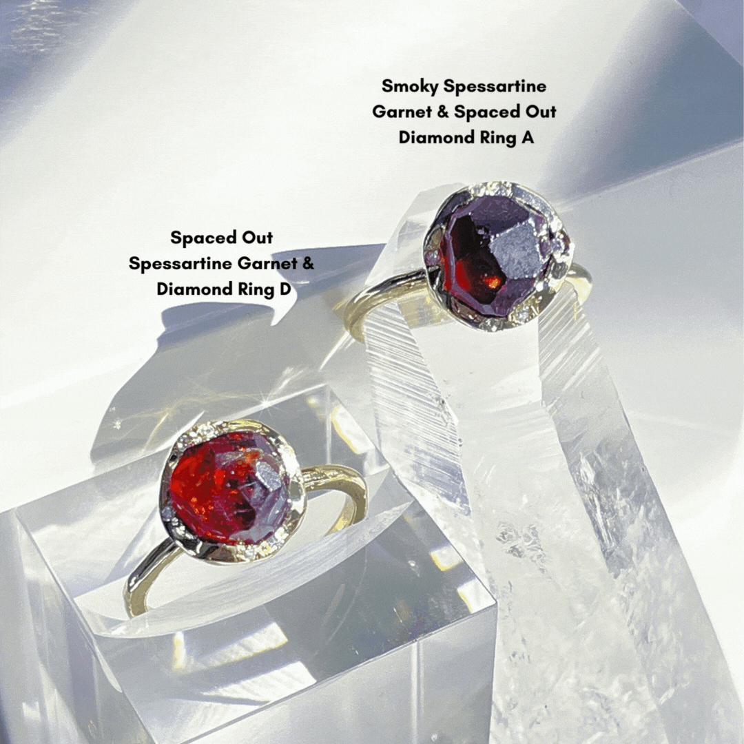 Spaced Out Spessartine Garnet and Diamond Ring D