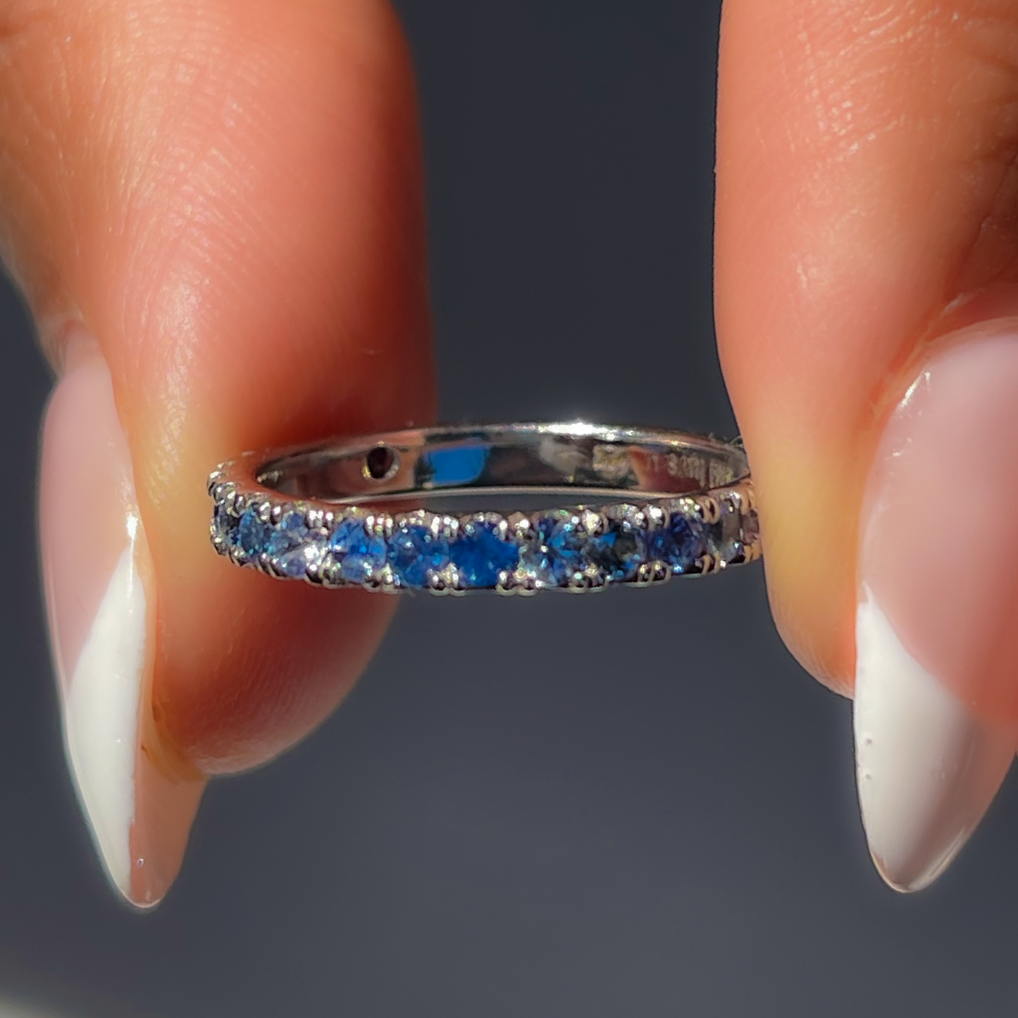 14K White Gold 2.1 ct Blue Sapphire Half Eternity band