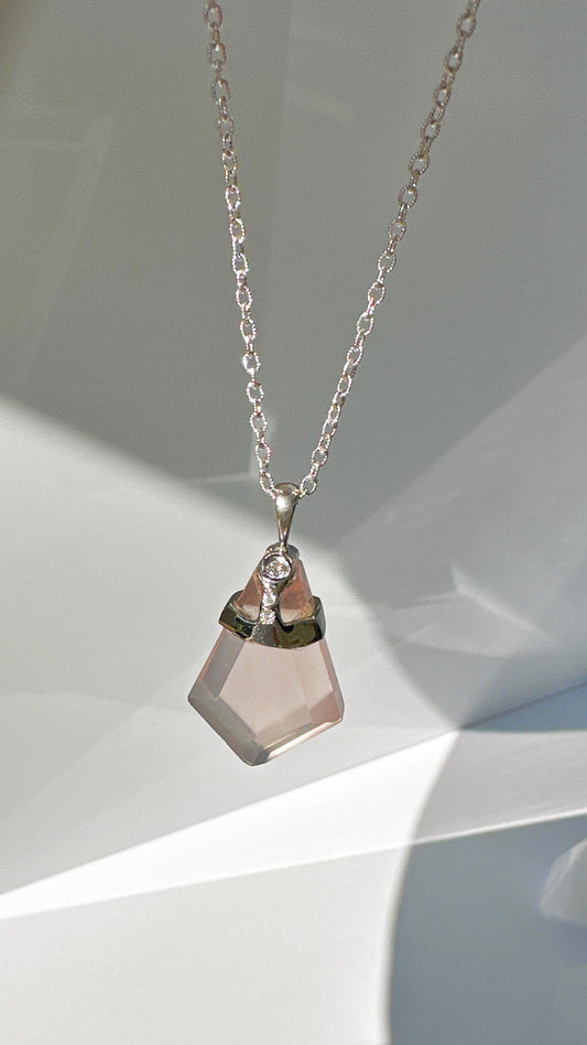 Rose quartz , Diamond, Purple Sapphire Shield Pendant