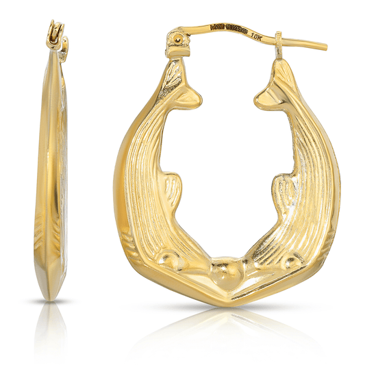 1” 10K Gold Dolphin Hoop Earrings