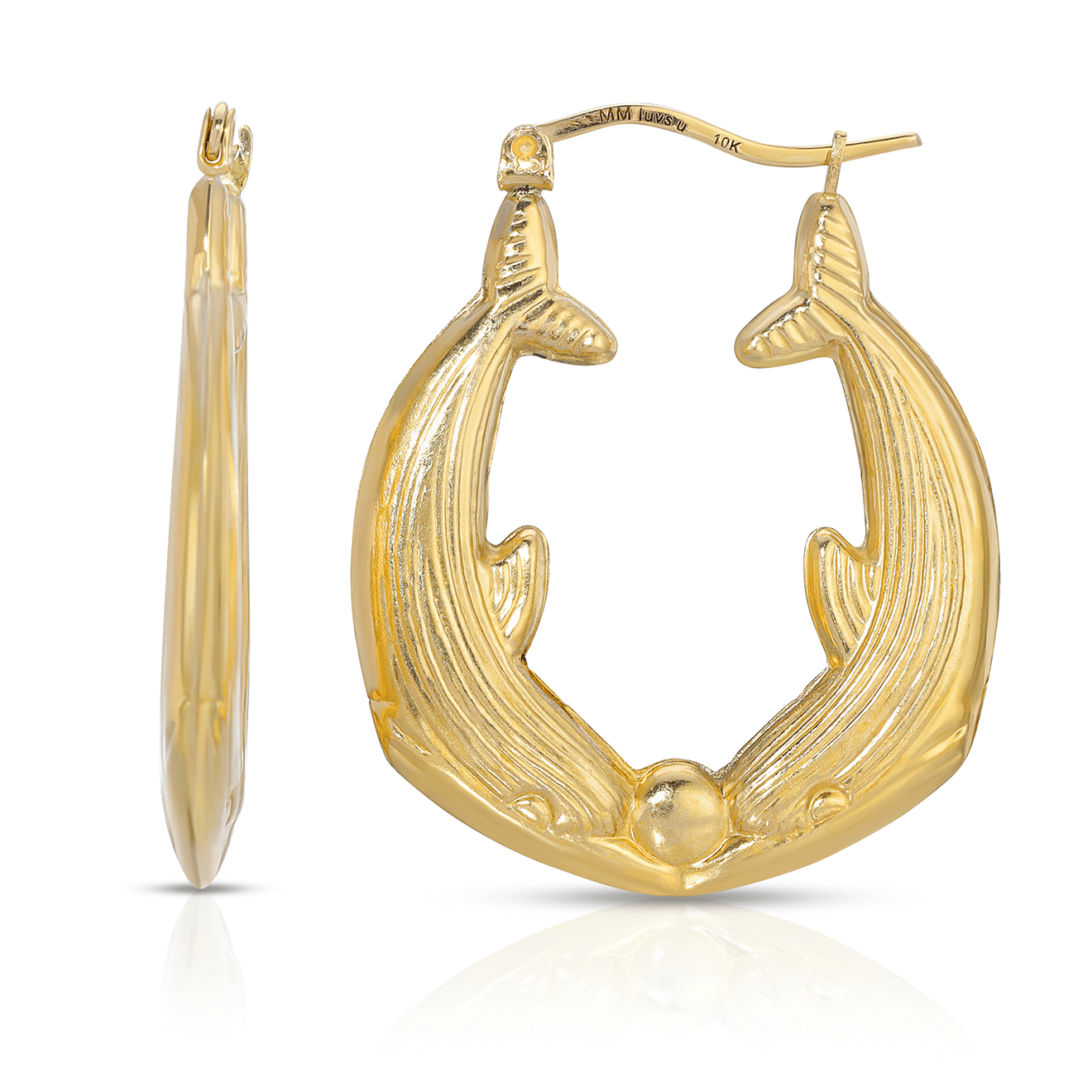 1 1/4” 10K Gold Dolphin Hoop Earrings