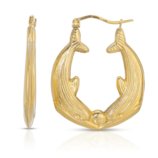 1 1/4” 10K Gold Dolphin Hoop Earrings
